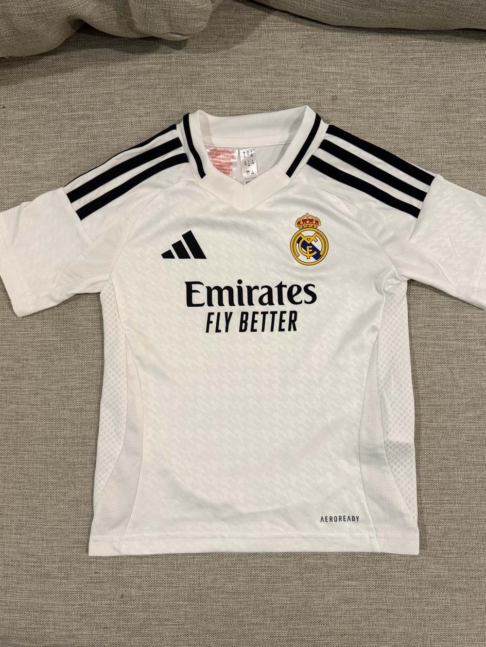 Adidas White Real Madrid Kids Soccer Jersey with Black Accents